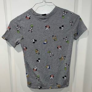 Disney Character Gray all over print Mickey Pluto Donald Minnie T-shirt women XS